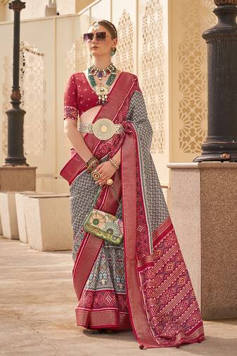 Patola silk grey and maroon patola print classic saree