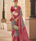 Patola silk grey and maroon patola print classic saree
