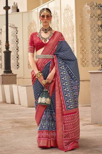 Patola silk navy blue and maroon patola print classic saree