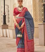 Patola silk navy blue and maroon patola print classic saree