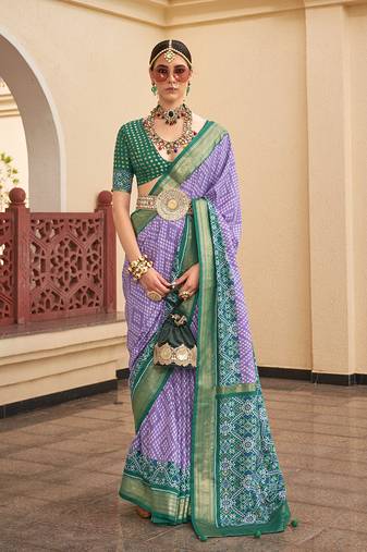Patola silk Blend lavender and green patola print classic saree