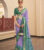 Patola silk Blend lavender and green patola print classic saree