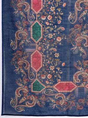  navy blue roman silk solid straight kurta with pant & printed dupatta 4