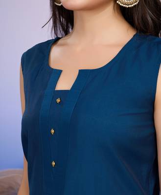  navy blue roman silk solid straight kurta with pant & printed dupatta 2