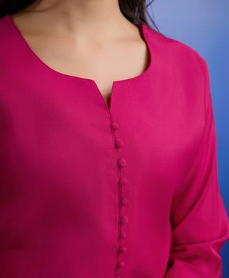  fuchsia pink roman silk solid straight kurta with pant & printed dupatta 2