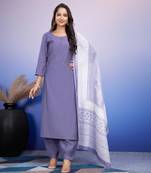  lavender roman silk solid straight kurta with afghani salwar & printed dupatta