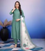  sea green roman silk solid straight kurta with afghani salwar & printed dupatta