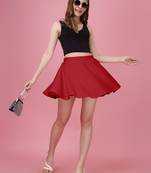 Red Plain Solid Nylon Soft Mini Skirt for Women
