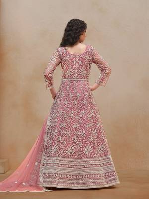Pink embroidered net anarkali suit 2