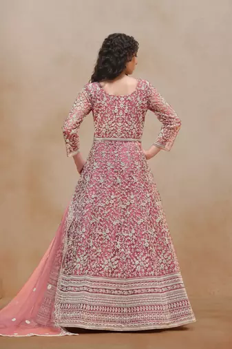 Pink embroidered net anarkali suit