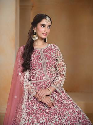 Pink embroidered net anarkali suit 3