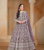 Lavender embroidered net semi stitched anarkali suit