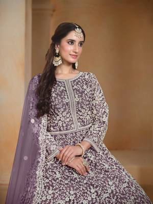 Lavender embroidered net anarkali suit 3