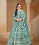 Sea green embroidered net semi stitched anarkali suit