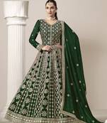 Green embroidered faux georgette semi stitched anarkali suit