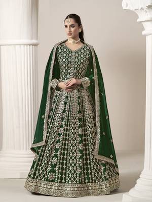 Green embroidered faux georgette semi stitched anarkali suit 2
