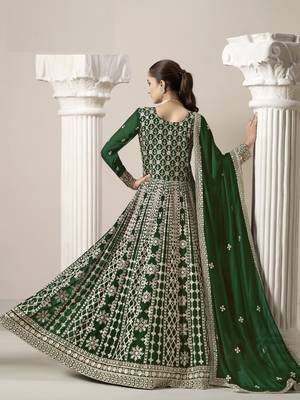 Green embroidered faux georgette semi stitched anarkali suit 3