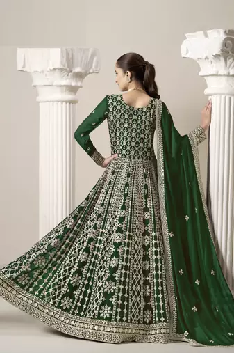 Green embroidered faux georgette semi stitched anarkali suit
