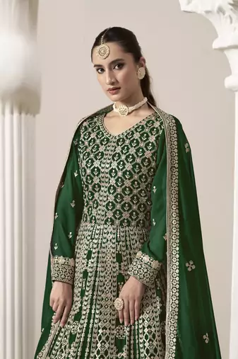 Green embroidered faux georgette semi stitched anarkali suit