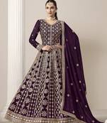 Purple embroidered faux georgette semi stitched anarkali suit