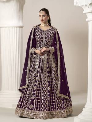 Purple embroidered faux georgette semi stitched anarkali suit 2