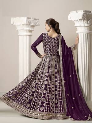 Purple embroidered faux georgette semi stitched anarkali suit 3