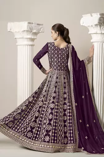 Purple embroidered faux georgette semi stitched anarkali suit