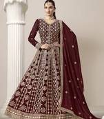Maroon embroidered faux georgette semi stitched anarkali suit