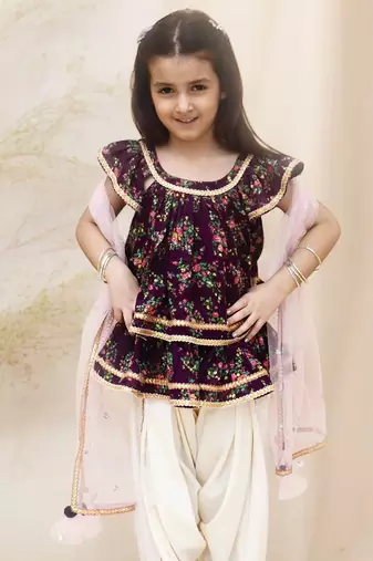 Purrple printed peplum top with dhoti
