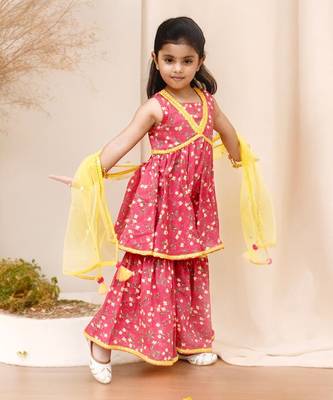 Pink printed kurti sharara with dupatta 2