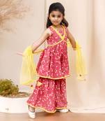 Pink printed kurti sharara with dupatta