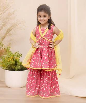 Pink printed kurti sharara with dupatta 1