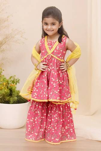 Pink printed kurti sharara with dupatta