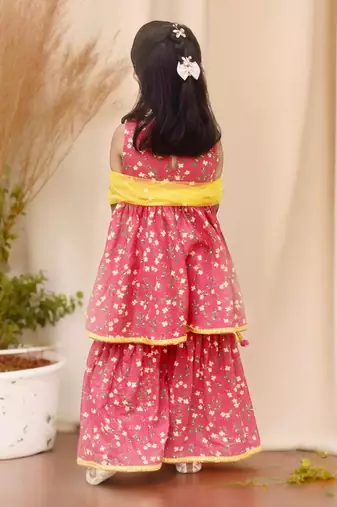 Pink printed kurti sharara with dupatta