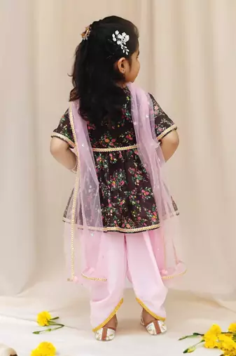 Printed kurti with dhoti and dupatta