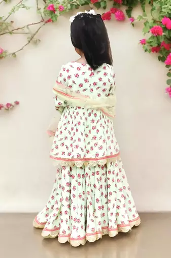 Green printed kurti sharara with dupatta
