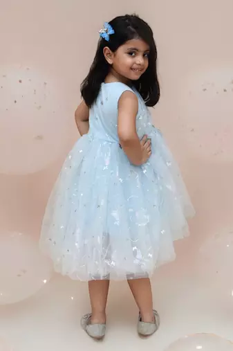 Blue butterfly high low dress