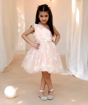 Peach one shoulder frock 1