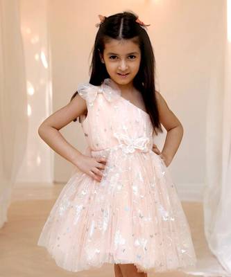 Peach one shoulder frock 2