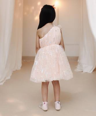 Peach one shoulder frock 3