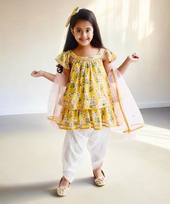 Yellow printed kurti with dhoti 1