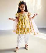 Yellow printed kurti with dhoti