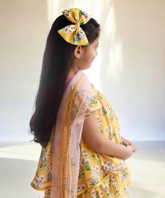Yellow printed kurti with dhoti 2