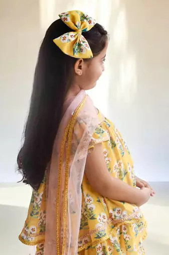Yellow printed kurti with dhoti