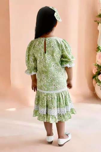 Green floral printed dress