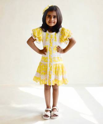 Yellow floral printed dress 1