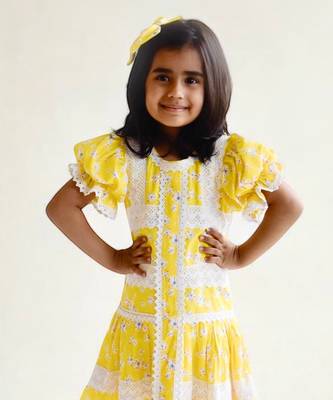 Yellow floral printed dress 2