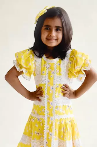 Yellow floral printed dress