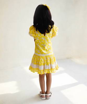 Yellow floral printed dress 3