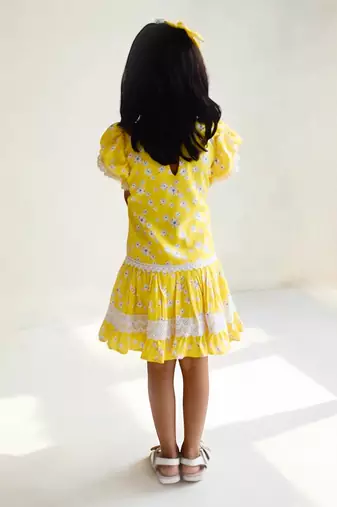 Yellow floral printed dress